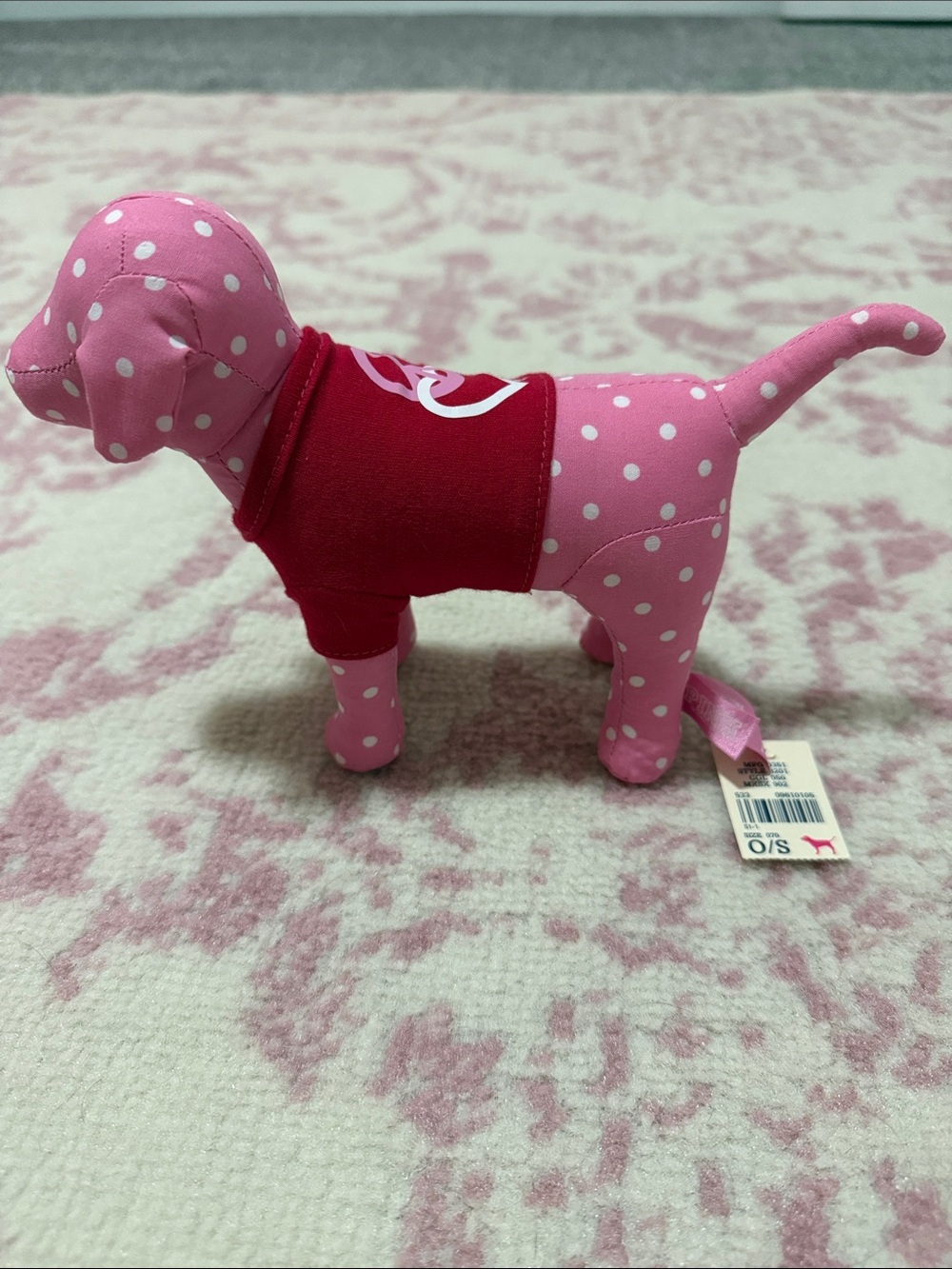 PINK Victoria's Secret Pink Polka Dot Dog Display with Red Tee